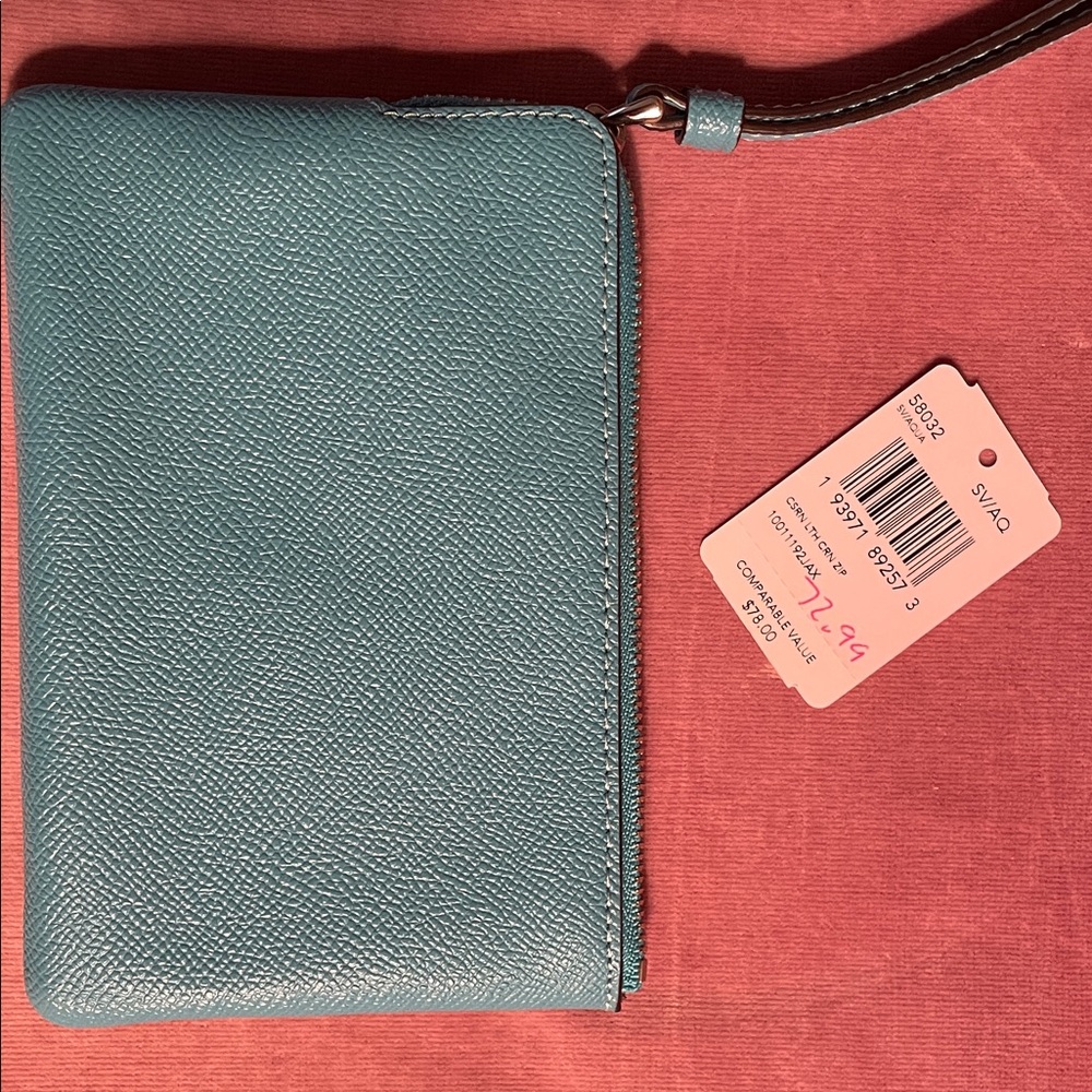 Coach Aqua Leather Wristlet NWT - Picture 2 of 2